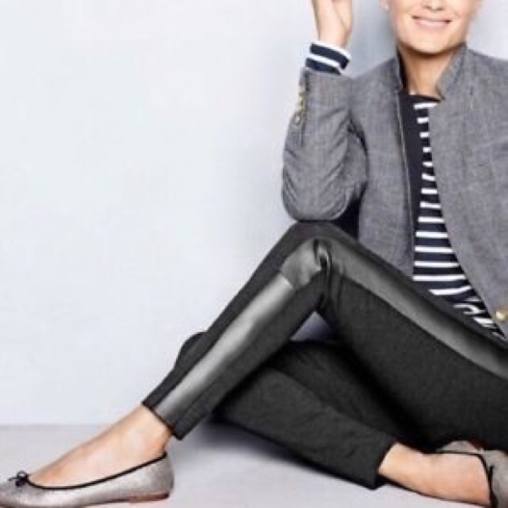 JCrew Black Gigi Pant w Leather Tuxedo stripe sz 6